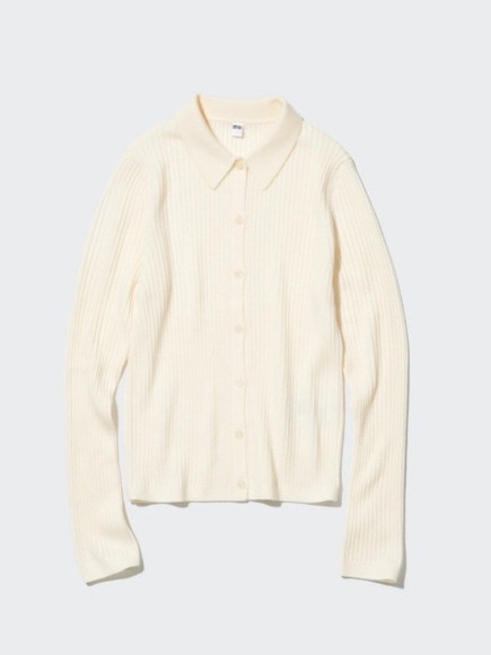 Uniqlo Cream Ribbed Button-Front Collared Cardigan